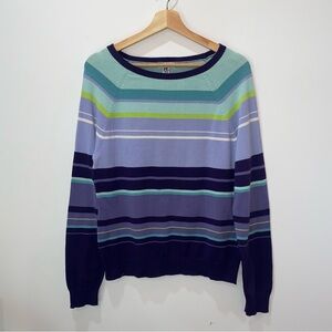 Izod Women’s Teal & Purple Striped Sweater, Petite Large, 100% Cotton